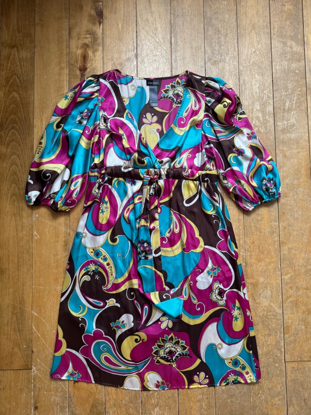 Bisou Bisou Turquoise, Magenta & Brown Paisley Mini Dress 4